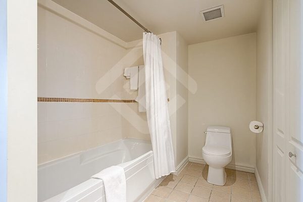 bathroom of temporary accommodations in montreal living room of temporary accommodations in montreal