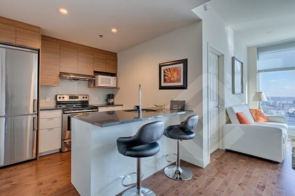 vacational furnished apartment kitchen with livingroom rental in montreal vacation rental in montreal